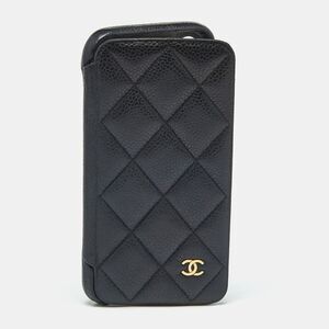 Chanel Black Quilted Caviar Leather Iphone X Case